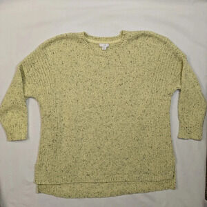 J.Jill women's yellow marbled sweater, 3/4 sleeve ribbed pullover, size S petite